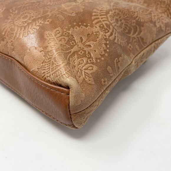 The Sak Huntley Leather Crossbody Tobacco Floral Embossed Beaded Tassel Fringe - Picture 7 of 13